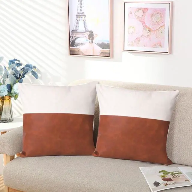 Alt view image 3 of 3 - Vegan Leather Throw Pillow Covers - 2pack- 2x Brown