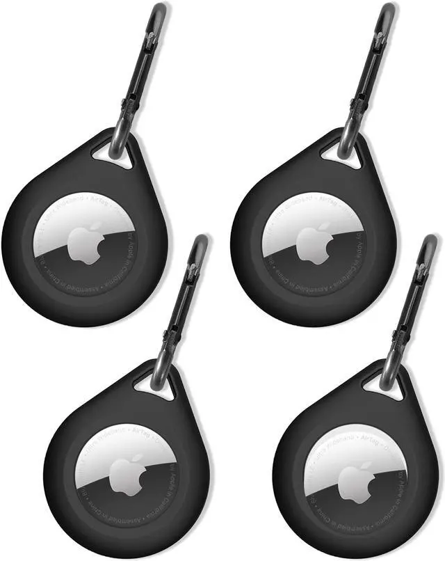 Main image of 4 Pack Premium Silicone Airtag Apple Case, Airtag Keychain Holder, Anti-scratch Protective Cover, Anti-fall Airtag Accesseries, Protective Sleeve Cover Shell for Apple Airtag (4 Black)