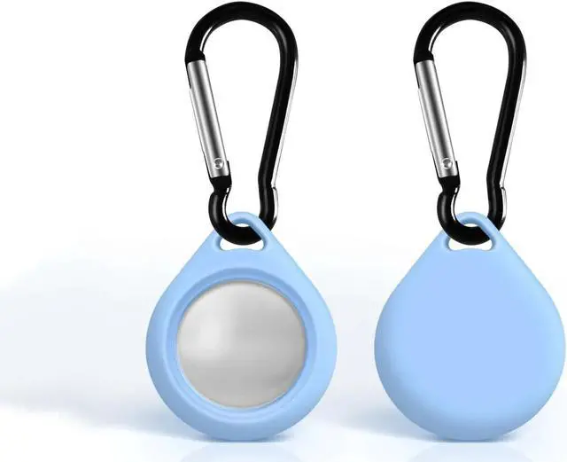 Alt view image 3 of 7 - 2 Pack Premium Silicone Airtag Apple Case, Airtag Keychain Holder, Anti-scratch Protective Cover, Anti-fall Airtag Accesseries, Protective Sleeve Cover Shell for Apple Airtag (White & Sky Blue)