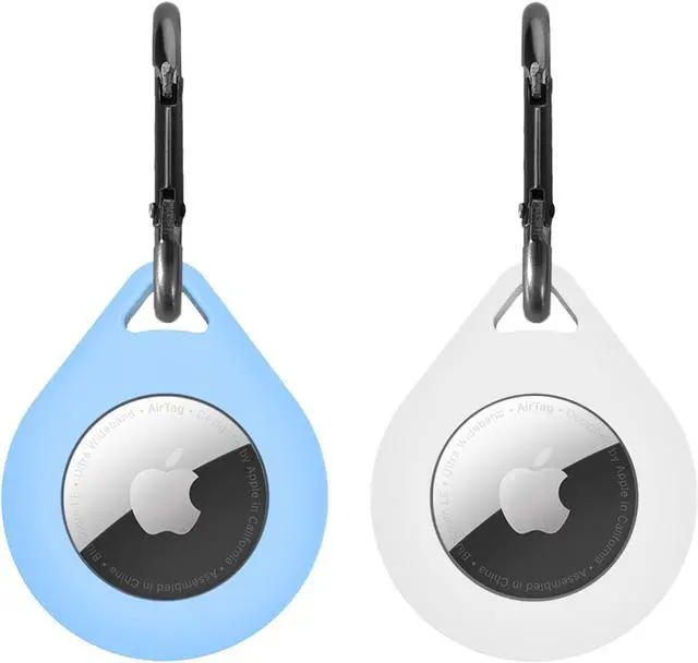 Main image of 2 Pack Premium Silicone Airtag Apple Case, Airtag Keychain Holder, Anti-scratch Protective Cover, Anti-fall Airtag Accesseries, Protective Sleeve Cover Shell for Apple Airtag (White & Sky Blue)
