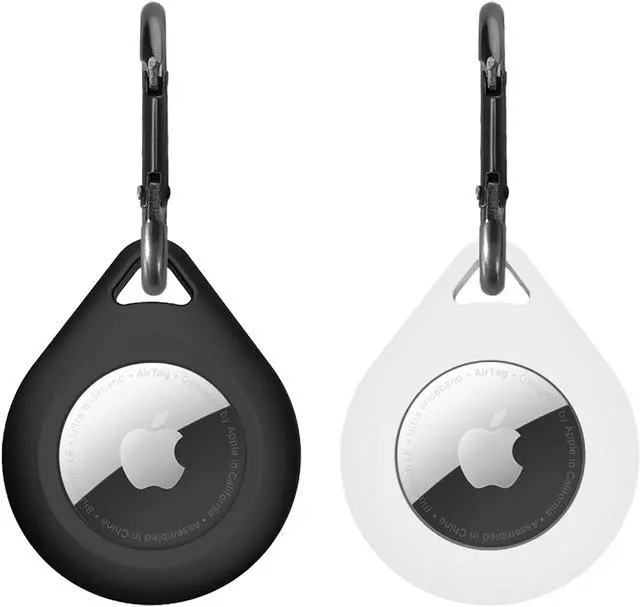 Main image of 2 Pack Premium Silicone Airtag Apple Case, Airtag Keychain Holder, Anti-scratch Protective Cover, Anti-fall Airtag Accesseries, Protective Sleeve Cover Shell for Apple Airtag (Black & White)