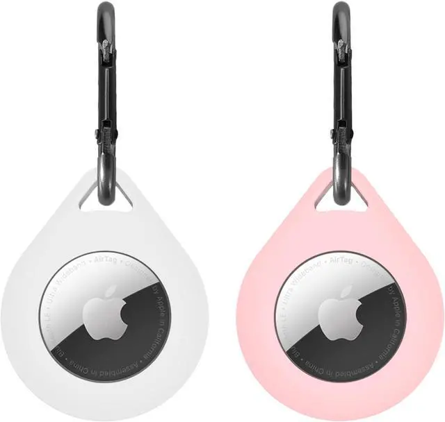 Main image of 2 Pack Premium Silicone Airtag Apple Case, Airtag Keychain Holder, Anti-scratch Protective Cover, Anti-fall Airtag Accesseries, Protective Sleeve Cover Shell for Apple Airtag (White & Pink)