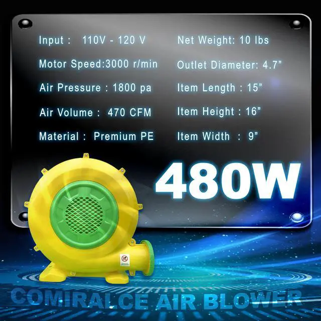 Alt view image 2 of 7 - Air Blower 480 Watt Inflatable Bounce House Air Blower, Outdoor Inflatable Castle and Jump Slides Blower