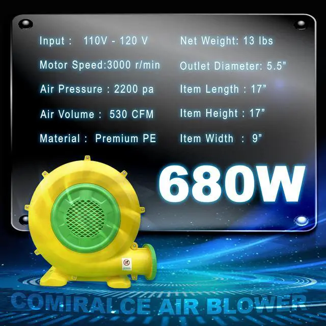 Alt view image 2 of 7 - Air Blower 680 Watt Inflatable Bounce House Air Blower, Outdoor Inflatable Castle and Jump Slides Blower