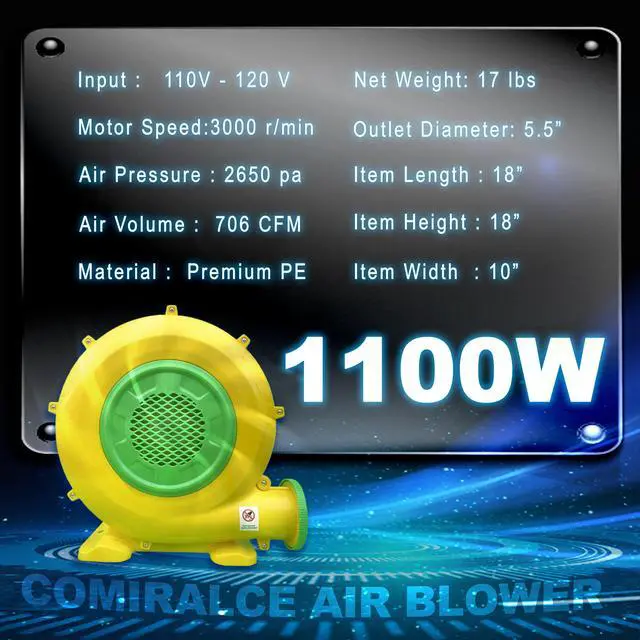 Alt view image 2 of 7 - Air Blower 1100 Watt Inflatable Bounce House Air Blower, Outdoor Inflatable Castle and Jump Slides Blower