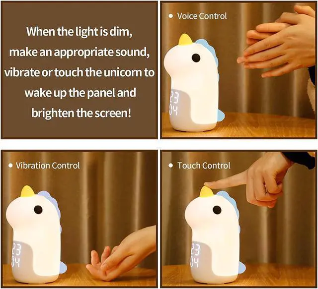 Alt view image 4 of 4 - Kids Alarm Clock, Night Lights and Wake Up Lights for Boys Girls Bedroom, Cute Rechargeable Unicorn Digital Alarm Clock for Kids, Birthday Gift, for Bedroom Bedside