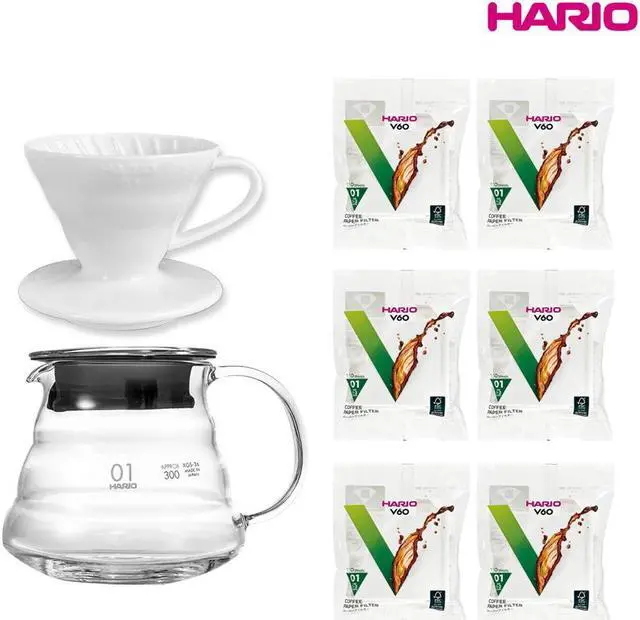 Main image of HARIO V60 Coffee Dripper Set01 | Glass Server + Ceramic Dripper + Filters | White