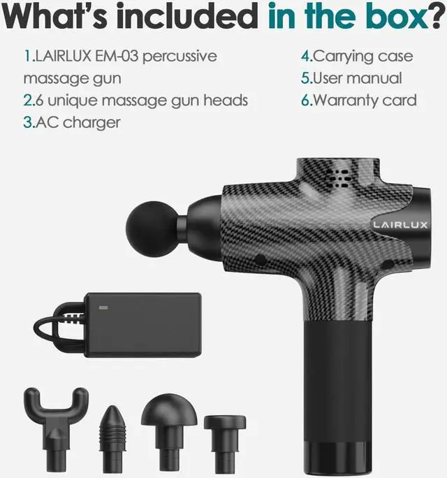 Alt view image 7 of 7 - LAIRLUX Massage Gun - Deep Tissue Massager Gun for Muscle Fatigue Relief - Percussion Massage Gun - Model EM-03Pro