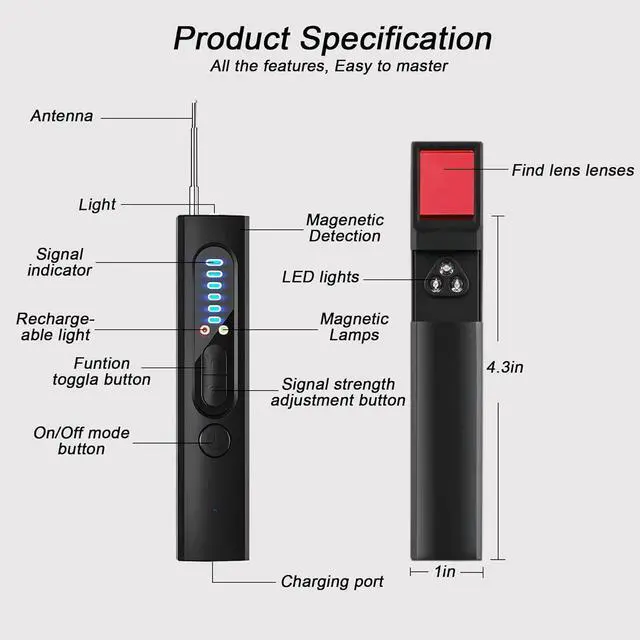 Alt view image 6 of 6 - LAIRLUX Hidden Device GPS Detector, Privacy Protector, RF Wireless Signal Scanner for Hotels Office Home Travel, 5 Levels Sensitivity