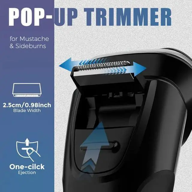 Alt view image 4 of 7 - Lairlux Men's Gift IPX7 Waterproof Electric Rotary Shaver, Full Body Washable Electric Razor, Rechargeable Wet & Dry Shavers With Pop-Up Trimmer, Cordless Portable Razor With LED Display/Travel Lock