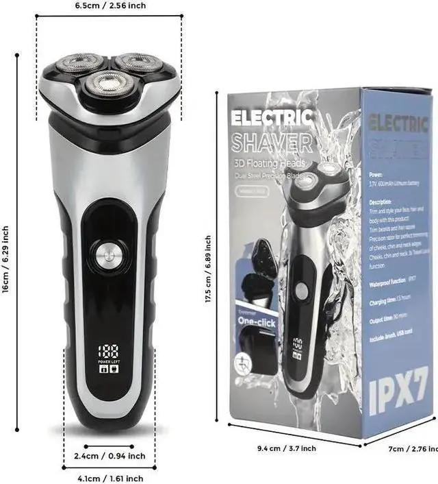 Alt view image 6 of 7 - Lairlux Men's Gift IPX7 Waterproof Electric Rotary Shaver, Full Body Washable Electric Razor, Rechargeable Wet & Dry Shavers With Pop-Up Trimmer, Cordless Portable Razor With LED Display/Travel Lock