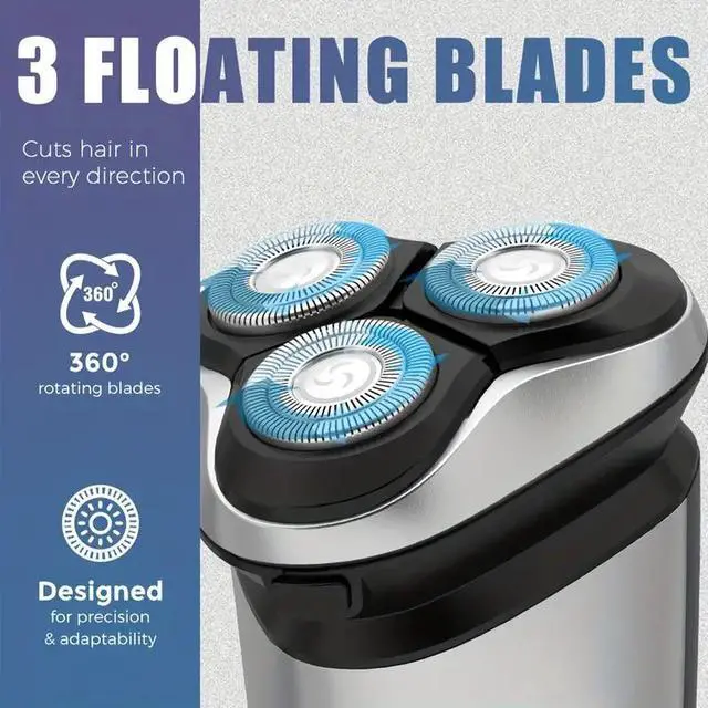 Alt view image 5 of 7 - Lairlux Men's Gift IPX7 Waterproof Electric Rotary Shaver, Full Body Washable Electric Razor, Rechargeable Wet & Dry Shavers With Pop-Up Trimmer, Cordless Portable Razor With LED Display/Travel Lock