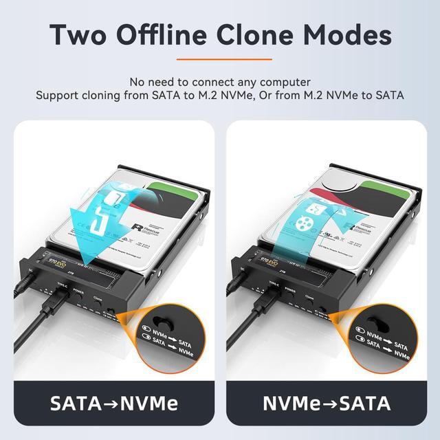 Alt view image 5 of 7 - MAIWO M.2 NVMe Enclosure + 3.5/2.5 Inch SATA Hard Drive Enclosure, Dual Bay HDD SSD Duplicator for M.2 & 3.5/2.5 Inch SATA Drive, Max 10Gbps Transfer Rate Up to 22TB Capacity