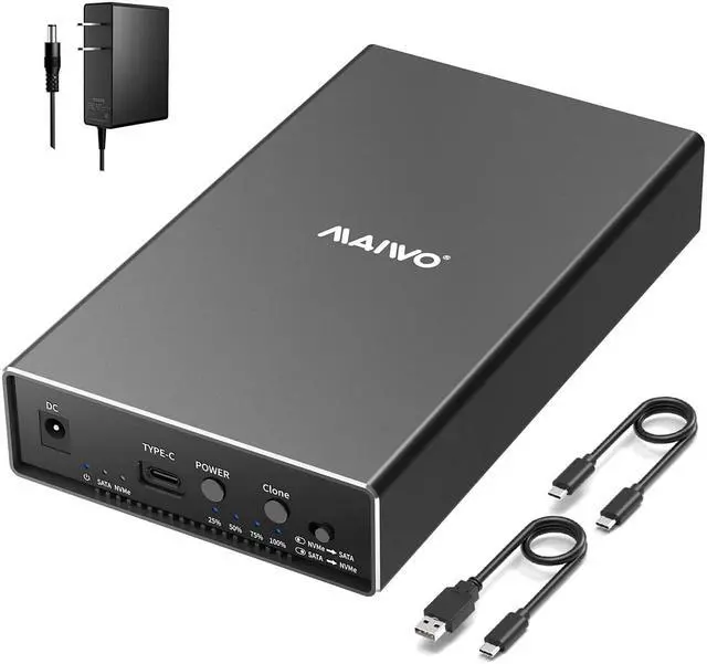 Main image of MAIWO M.2 NVMe Enclosure + 3.5/2.5 Inch SATA Hard Drive Enclosure, Dual Bay HDD SSD Duplicator for M.2 & 3.5/2.5 Inch SATA Drive, Max 10Gbps Transfer Rate Up to 22TB Capacity
