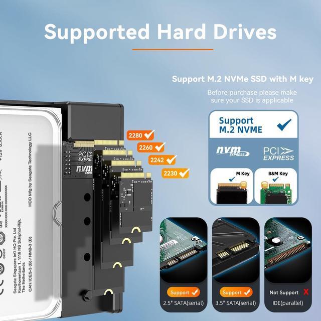 Alt view image 3 of 7 - MAIWO M.2 NVMe Enclosure + 3.5/2.5 Inch SATA Hard Drive Enclosure, Dual Bay HDD SSD Duplicator for M.2 & 3.5/2.5 Inch SATA Drive, Max 10Gbps Transfer Rate Up to 22TB Capacity