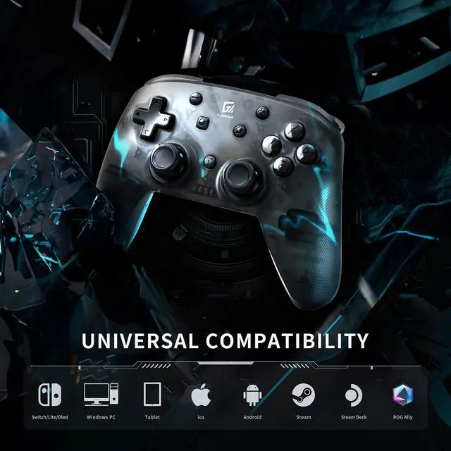 Alt view image 2 of 7 - GAME'NIR BLACK SYMMETRY Wireless Switch Controller, Ergonomic Switch Pro Controller for Switch/Switch Lite/Switch OLED with Dual Motor, Gyro Axis, Turbo Function, 5 Level Vibration