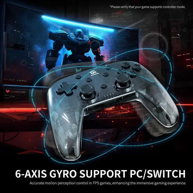 Alt view image 6 of 7 - GAME'NIR BLACK SYMMETRY Wireless Switch Controller, Ergonomic Switch Pro Controller for Switch/Switch Lite/Switch OLED with Dual Motor, Gyro Axis, Turbo Function, 5 Level Vibration