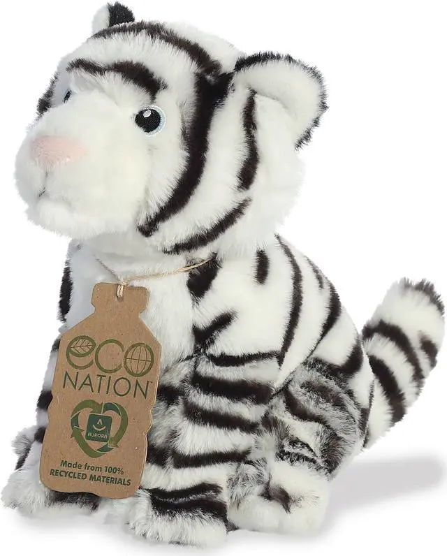 Alt view image 4 of 7 - Aurora® - Small White Eco Nation - 9" White Tiger - Eco-Friendly Stuffed Animal