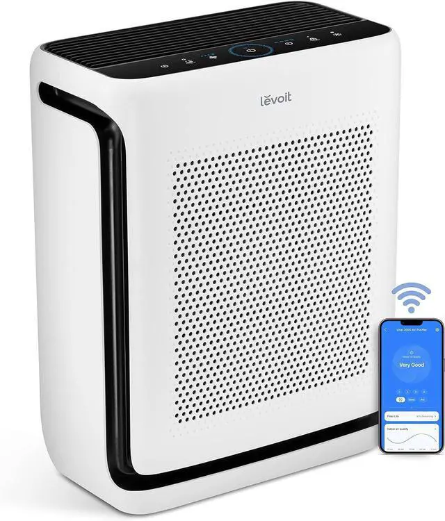 Main image of Air Purifiers for Home Large Room Up to 1800 Ft² in 1 Hr with Washable Pre-Filter, Air Quality Monitor, Smart WiFi, HEPA Sleep Mode for Allergies, Pet Hair in Bedroom, Vital 200S-P, White