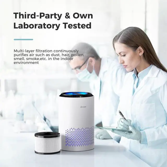 Alt view image 6 of 7 - AROEVE Air Purifiers for Bedroom Home, 3 Layer Filter for Smoke Pollen Allergies Pet Dander Odor, Sleep Mode for Better Sleep, Energy Saving, 3 Speeds, Timer for Office, Dorm, Kitchen, MK01, White