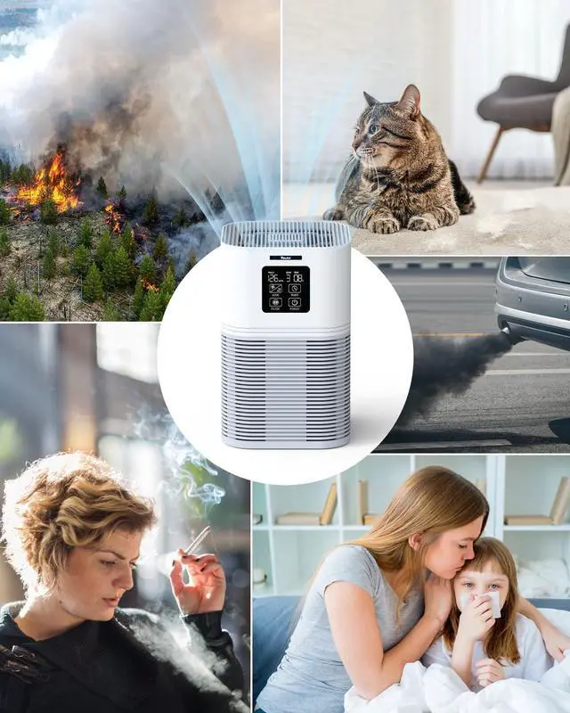 Alt view image 7 of 7 - Air Purifiers for Home, HEPA Air Purifiers for Large Room up to 600 sq.ft, H13 True HEPA Air Filter with Fragrance Sponge 6 Timers Quiet Air Cleaner for Pet Dander Wildfire