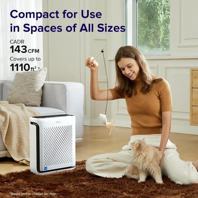 Alt view image 2 of 7 - Air Purifiers for Home Large Room Bedroom Up to 1110 Ft² with Air Quality and Light Sensors, Smart WiFi, Washable Filters, HEPA Sleep Mode for Pets, Allergies, Dust, Pollen, Vital 100S-P, White
