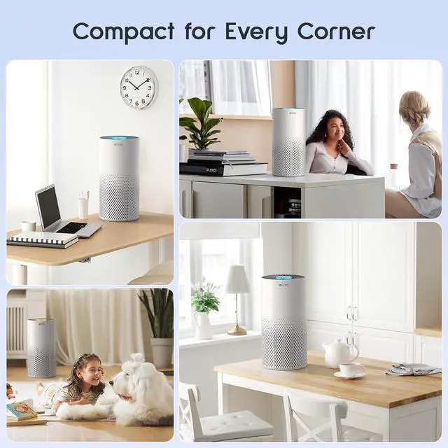 Alt view image 7 of 7 - Air Purifiers for Home Bedroom Large Room Up to 1076 Ft², True HEPA Filter Air Purifier for Pets Dust Pollen Allergies Dander Mold Odor Smoke, 22dB&7 Color Light, Kilo White