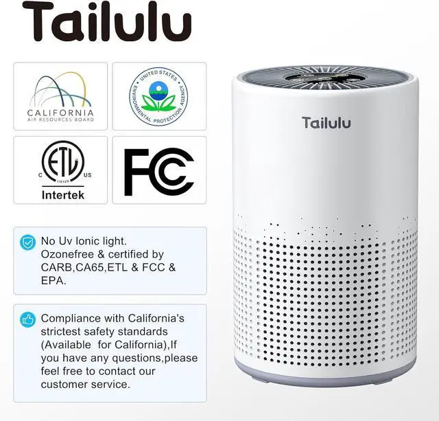 Alt view image 7 of 7 - Air Purifiers for Bedroom Home Pets 800 Ft², Tailulu H13 True HEPA Air Filter Portable Air Purifier with 12dB Sleep Mode, Speed Control, Timer, Quiet Air Cleaner For Odor Dust Smoke Pollen AP050