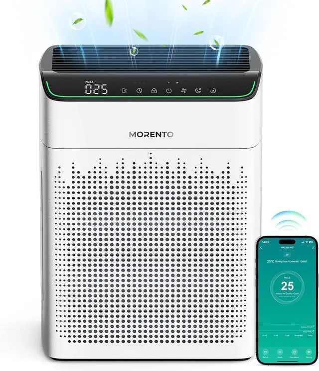 Main image of Air Purifiers for Home Large Room Up to 1690 ft² with PM 2.5 Air Quality Monitor, Wi-Fi and Alexa compatible, HEPA Filter Double-sided Air Inlet for Smoke and Odor, 1 Pack+2 Pack Filters White