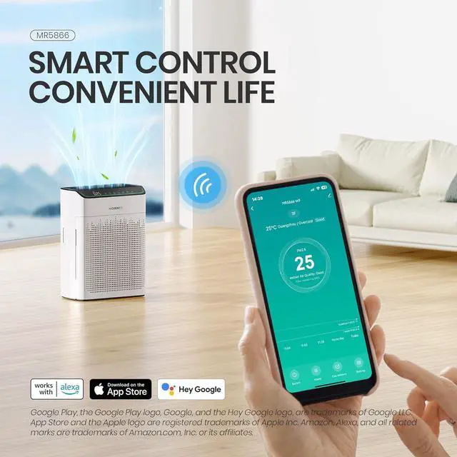 Alt view image 3 of 7 - Air Purifiers for Home Large Room Up to 1690 ft² with PM 2.5 Air Quality Monitor, Wi-Fi and Alexa compatible, HEPA Filter Double-sided Air Inlet for Smoke and Odor, 1 Pack+2 Pack Filters White