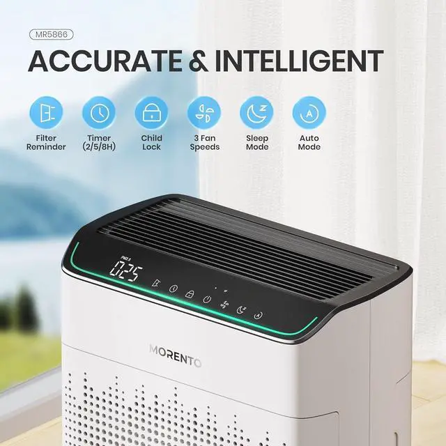 Alt view image 5 of 7 - Air Purifiers for Home Large Room Up to 1690 ft² with PM 2.5 Air Quality Monitor, Wi-Fi and Alexa compatible, HEPA Filter Double-sided Air Inlet for Smoke and Odor, 1 Pack+2 Pack Filters White