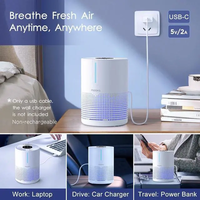 Alt view image 2 of 7 - Air Purifiers for Bedroom Home 430 Sq.Ft,  H13 HEPA Filter Small Portable Air Purifier with USB Cable Fragrance Sponge for Smokers Pollen Pets Dust Odors, Desktop Air Cleaner for Car RV, M01