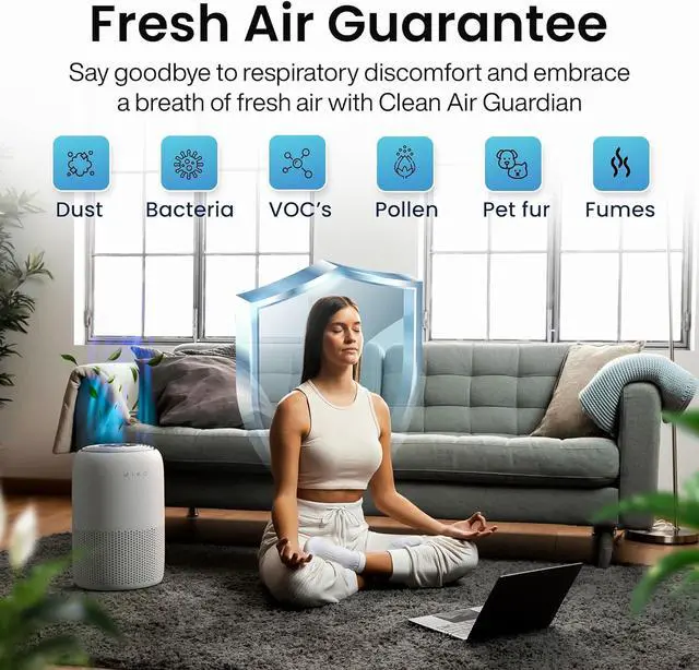 Alt view image 7 of 7 - Air Purifier for Bedroom with 3-in-1 HEPA Filter & Sleep Mode, Whisper Quiet, Covers Up to 1200 ft, Smart Wi-Fi App Control - Removes Smoke, Allergens, Pets Hair, Dust, Odors, Pollutants