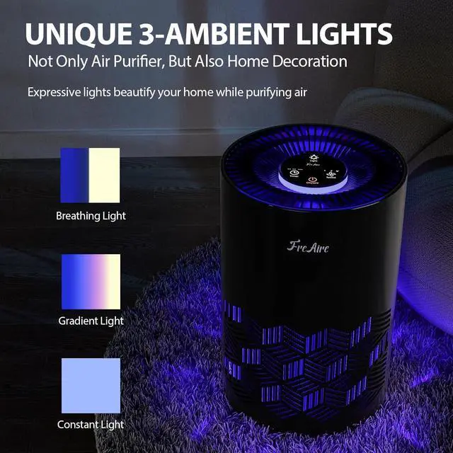 Alt view image 4 of 6 - Air Purifiers, HEPA Air Purifier for Bedroom with RGB Lights Air Purifiers for Dust Pets Smoke Pollen Dander Smell, Portable Air Purifier with Air Filter For Home (Black)