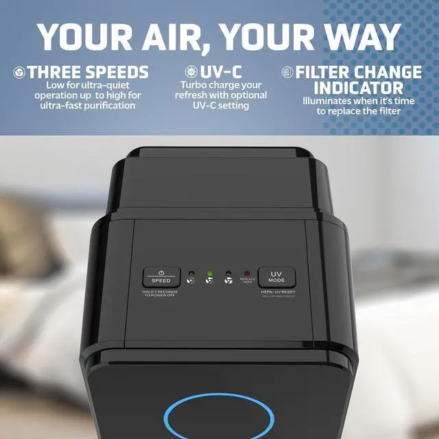 Alt view image 4 of 7 - Air Purifier for Homes with Pets, H13 Pet HEPA Filter, Removes Pet Dander, Dust, Allergens, Smoke, Pollen, Odors, Mold, UV-C Light Helps Reduce Germs, 22 Inch, Black, AC4300BPTCA