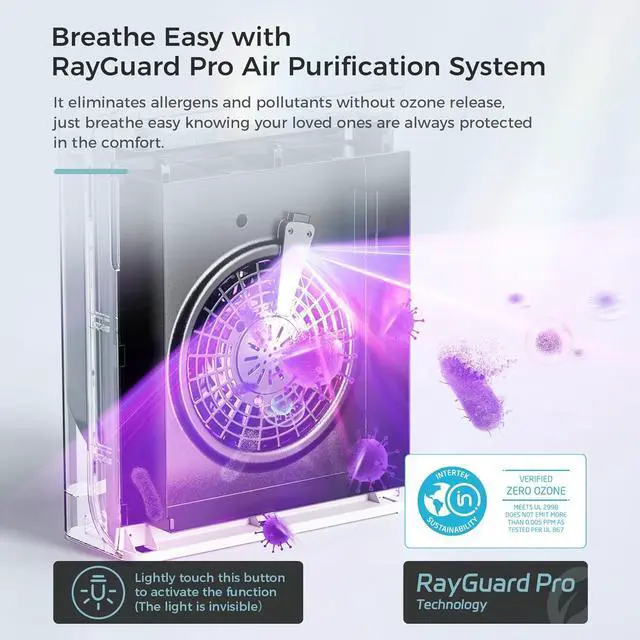 Alt view image 5 of 7 - Air Purifiers For Home Large Room Up to 1504 Sq Ft with Air Quality Sensors, Washable Filters, Filters Pet Dander, Pollen, Smoke, Dust for Bedroom Office, MK07 White