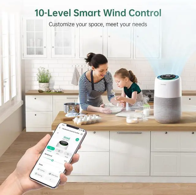 Alt view image 7 of 7 - Air Purifier for Home Bedroom, HEPA Air Purifier with PM2.5 Air Quality Monitor, 5-Stage Filtration Smart Air Purifiers for Home Pets with Quiet Sleep Mode, 10 Speeds, Covers up to 916 Ft²