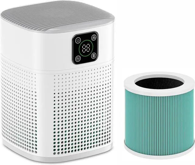 Main image of Air Purifiers for Bedroom, Honeyuan H13 HEPA Air Purifier for Home Large Room 600 sqft, Air purifiers with 360°Air Intake, 3 Fan Speeds, 3-Stage Filtration, White
