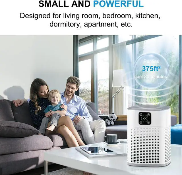 Alt view image 4 of 6 - Air Purifiers for Bedroom, Honeyuan H13 HEPA Air Purifier for Home Large Room 600 sqft, Air purifiers with 360°Air Intake, 3 Fan Speeds, 3-Stage Filtration, White