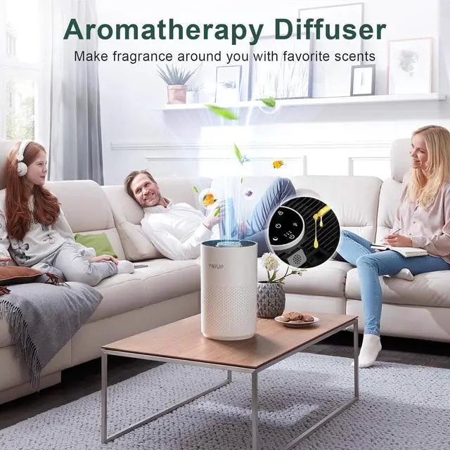 Alt view image 2 of 7 - Air Purifiers for Home Bedroom up to 800 ft², VNIUP H14 True HEPA Air Filter Cleaner for Bedroom with Fragrance Function, Air Quality Sensor Sleep Mode Air Cleaner for Pet Dander Odor Dust Smoke