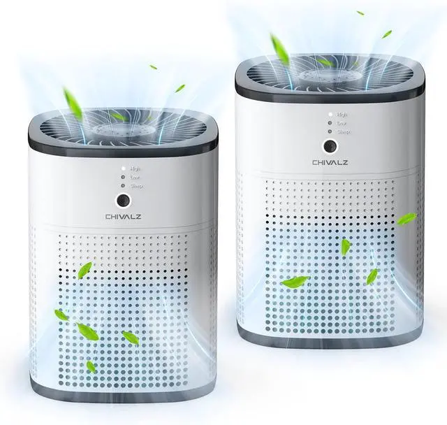 Main image of 2 Pack CHIVALZ Air Purifiers for Bedroom, Air Purifiers for Home Bedroom, Quiet Air Cleaner with 24dB Sleep Mode, True HEPA Filter for Pet, White & Black