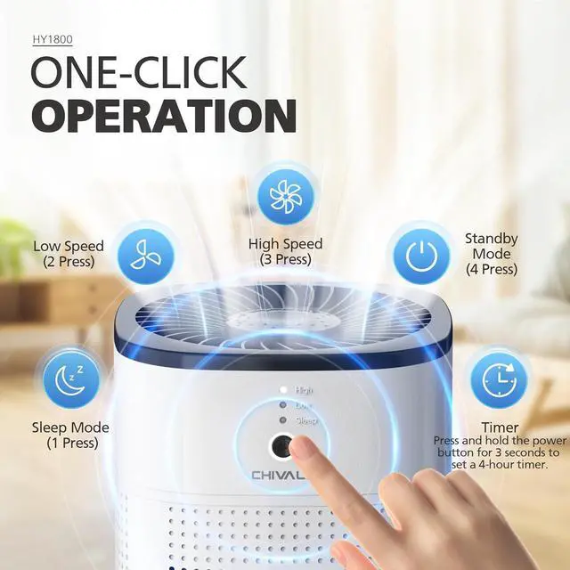 Alt view image 3 of 7 - 2 Pack CHIVALZ Air Purifiers for Bedroom, Air Purifiers for Home Bedroom, Quiet Air Cleaner with 24dB Sleep Mode, True HEPA Filter for Pet, White & Black