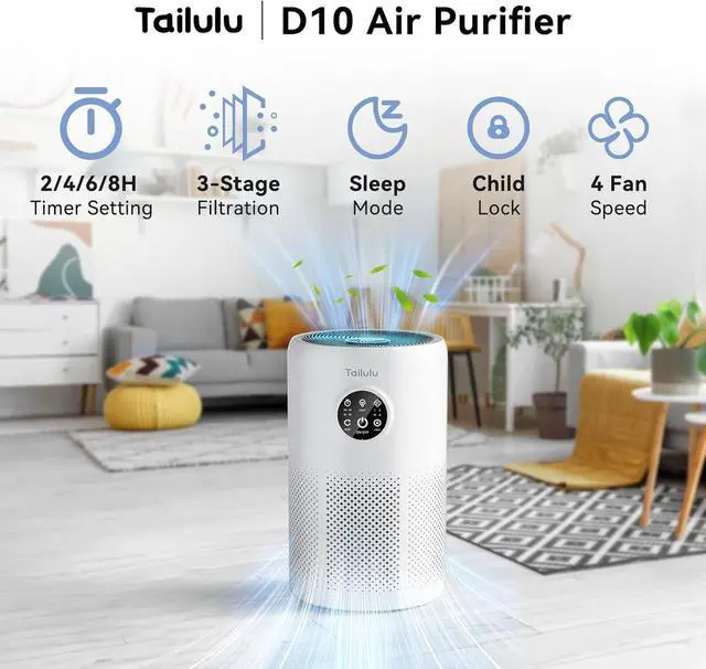 Alt view image 4 of 7 - Air Purifiers for Home Pets Large Room Up to 1360 Ft², Tailulu D10 HEPA Air Purifiers for Bedroom with 15dB Sleep Mode, Air Filter for Pet Dander Smoke Odor Dust Pollen with Timer Fragrance Sponge