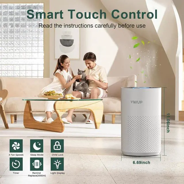 Alt view image 6 of 7 - Air Purifiers for Home Bedroom up to 800 ft², VNIUP H14 True HEPA Air Filter Cleaner for Bedroom with Fragrance Function, Air Quality Sensor Sleep Mode Air Cleaner for Pet Dander Odor Dust Smoke