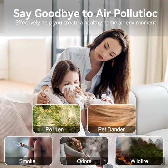 Alt view image 4 of 7 - Air Purifiers for Home Large Room Up to 2000 sqft,Powerful 24W Moter,For Pets Dander Hair Smoke Odor Wildfire,0.1 Micron H13 HEPA Filter,22dB Low Noise Bedroom,Room Air Purifiers (Black)