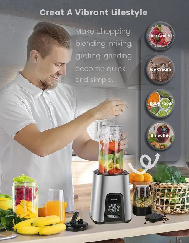 Alt view image 6 of 6 - 1000W Smoothie Blender for Shakes and Smoothies, 2*23oz+10oz Blender Cups with To-Go Lids for Fruit Vegetables, Beans, Nuts, Spices