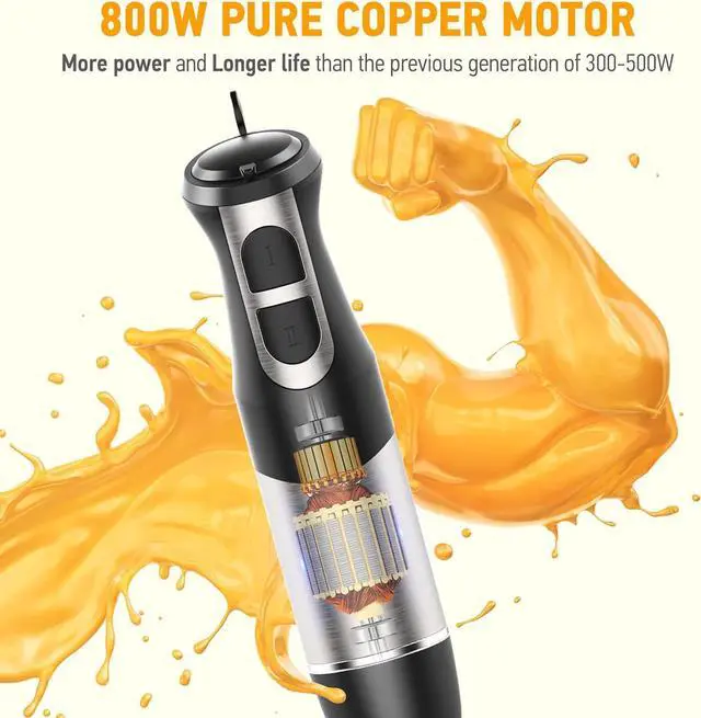 Alt view image 3 of 7 - FUNAVO hand blender, 800W 5-in-1 Immersion Hand Blender,12-Speed Multi-function Stick Blender with 500ml Chopping Bowl, Whisk, 600ml Mixing Beaker, Milk Frother Attachments, BPA-Free
