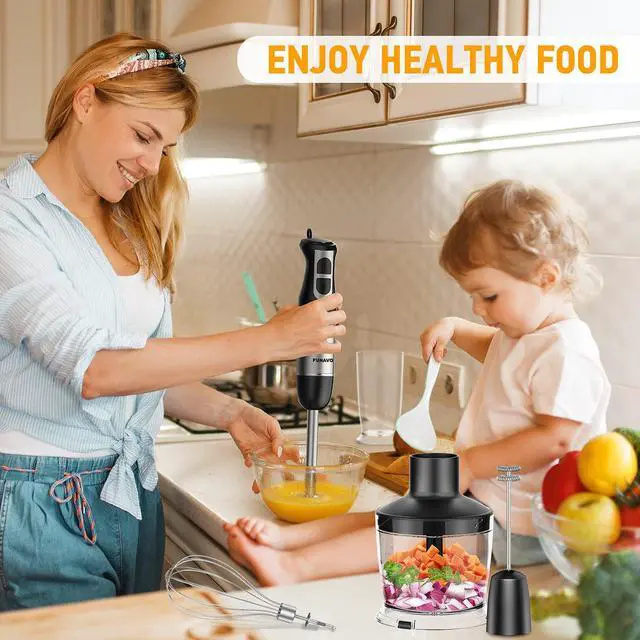 Alt view image 2 of 7 - FUNAVO hand blender, 800W 5-in-1 Immersion Hand Blender,12-Speed Multi-function Stick Blender with 500ml Chopping Bowl, Whisk, 600ml Mixing Beaker, Milk Frother Attachments, BPA-Free