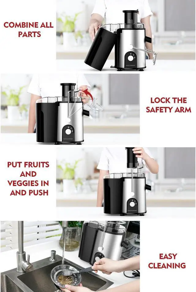 Alt view image 5 of 7 - VACASSO Juicer Machine Easy to Clean with 2 Speeds for Lemon Citrus Celery Orange, 400W Centrifugal Juicer Extractor with Wide Mouth