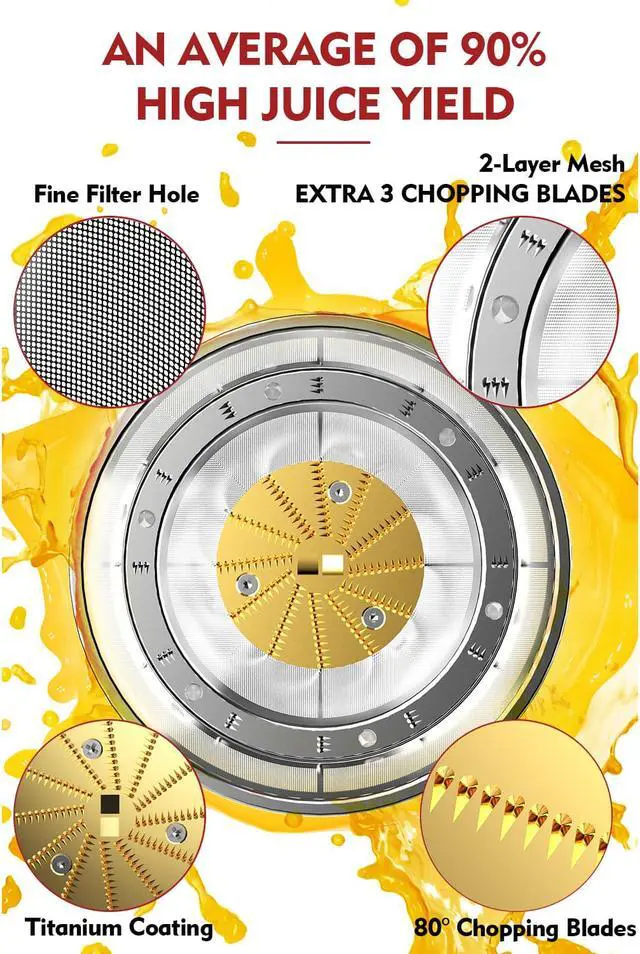 Alt view image 4 of 7 - VACASSO Juicer Machine Easy to Clean with 2 Speeds for Lemon Citrus Celery Orange, 400W Centrifugal Juicer Extractor with Wide Mouth
